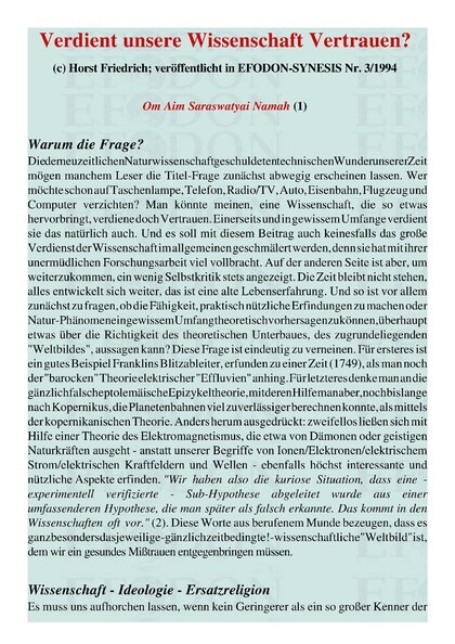 Verdient unsere Wissenschaft Vertrauen?