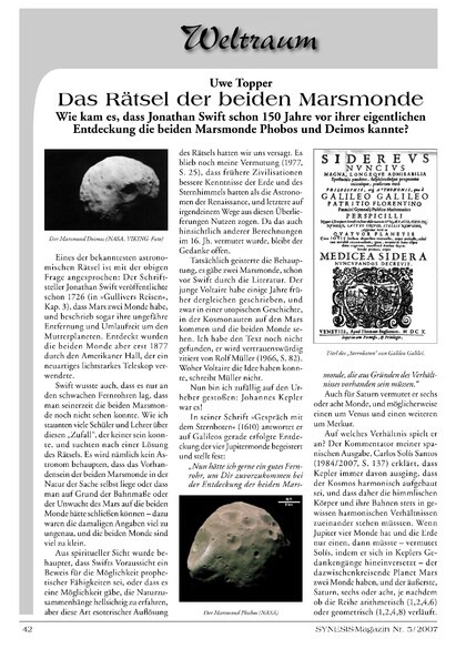 Das Rätsel der beiden Marsmonde – Wie kam es, dass Jonathan Swift schon 150 Jahre vor ihrer eigentlichen Entdeckung die beiden Marsmonde Phobos und Deimos kannte?