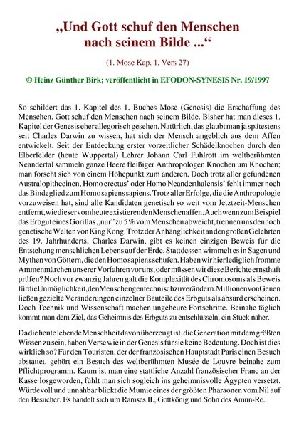 „Und Gott schuf den Menschen nach seinem Bilde…”