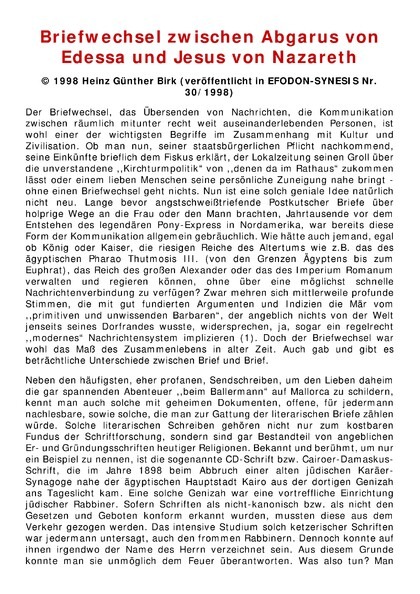 Briefwechsel zwischen Abgarus von Edessa und Jesus von Nazareth