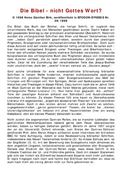 Die Bibel – nicht Gottes Wort?