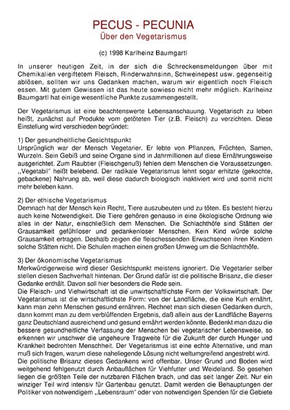 PECUS – PECUNIA Über den Vegetarismus