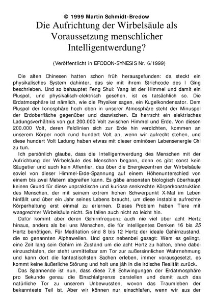 Die Aufrichtung der Wirbelsäule als Voraussetzung menschlicher Intelligentwerdung?