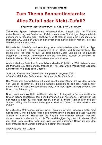 Zum Thema Sonnenfinsternis: Alles Zufall oder Nicht-Zufall?