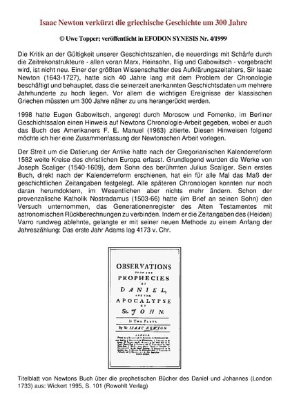 Isaac Newton verkürzt die griechische Geschichte um 300 Jahre