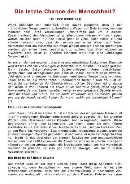 Die letzte Chance der Menschheit?
