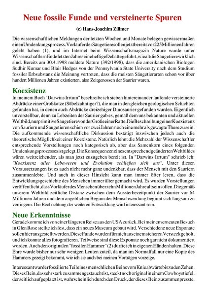 Neue fossile Funde und versteinerte Spuren