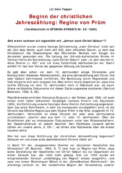 Beginn der christlichen Jahreszählung: Regino von Prüm
