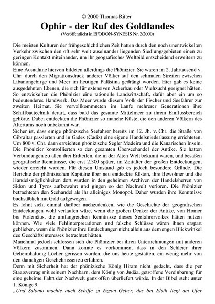Ophir  Der Ruf des Goldlandes