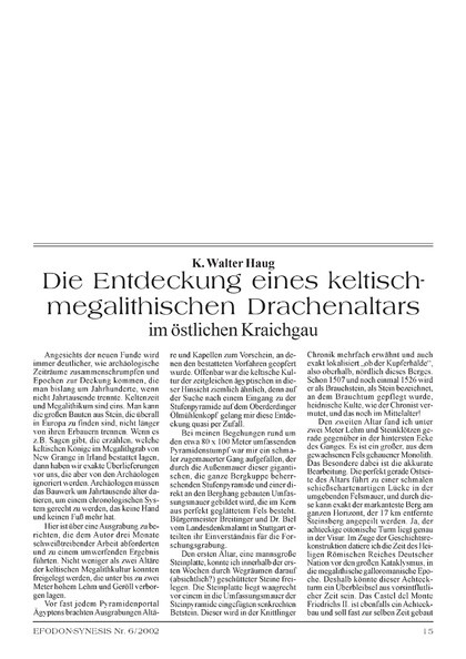 Die Entdeckung eines keltisch-megalithischen Drachenaltars im östlichen Kraichgau