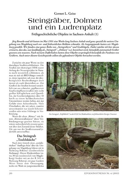 Steingräber, Dolmen und ein Ludrenplatz, Frühgeschichtliche Objekte in Sachsen-Anhalt (1)
