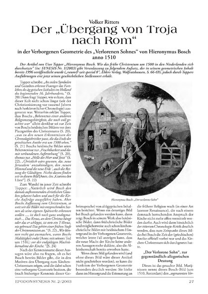 Der „Übergang von Troja nach Rom“ in der Verborgenen Geometrie des „Verlorenen Sohnes“ von Hieronymus Bosch anno 1510