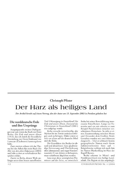Der Harz als heiliges Land
