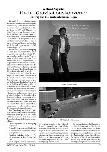 Hydro-Gravitationskonverter – Vortrag von Heinrich Schmid in Regen