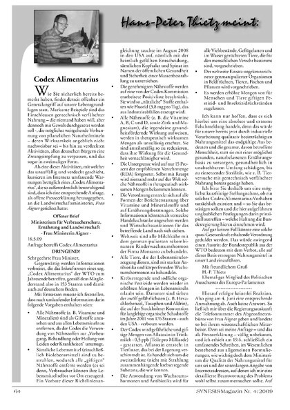 Hans-Peter Thietz meint zum Codex Alimentarius