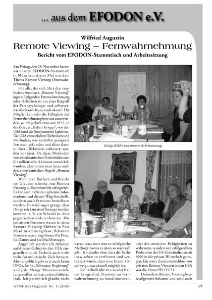 Remote Vieweing – Fernwahrnehmung (Bericht vom EFODON-Stammtisch und Arbeitssitzung)