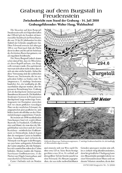 Grabung auf dem Burgstall in Freudenstein – Zwischenbericht zum Stand der Grabung – 14. Juli 2010