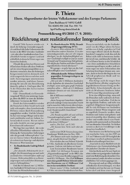 Rückführung statt realitätsfremder Integrationspolitik (Presseerklärung)