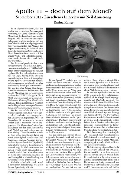 Apollo 11 – doch auf dem Mond? September 2011 – ein seltenes Interview mit Neil Armstrong