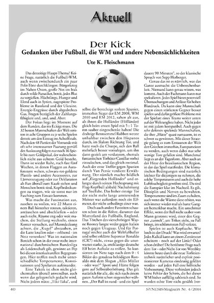 Der Kick – Gedanken über Fußball, die WM und andere Nebensächlichkeiten (Ute K. Fleischmann)