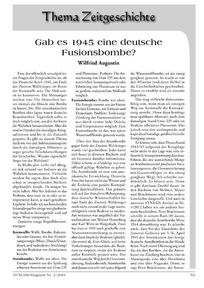 Gab es 1945 eine deutsche Fusionsbombe? (Wilfried Augustin)