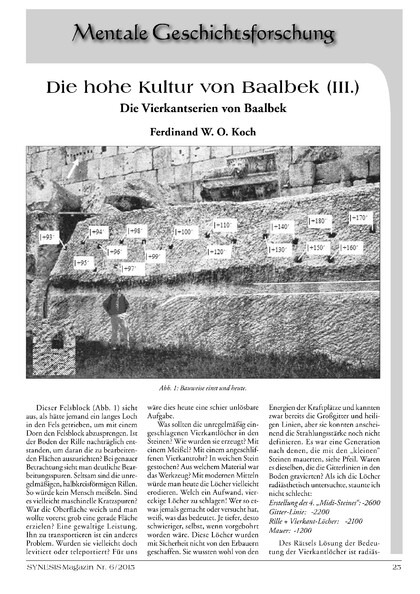 Die hohe Kultur von Baalbek (III.) Die Vierkantserien von Baalbek (Ferdinand W. O. Koch)