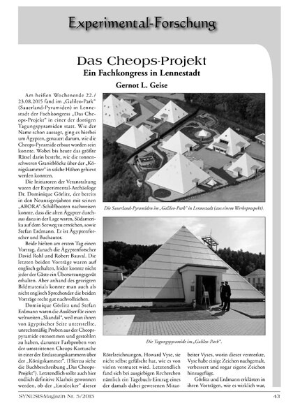 Das Cheops-Projekt – Ein Fachkongress in Lennestadt (Gernot L. Geise)