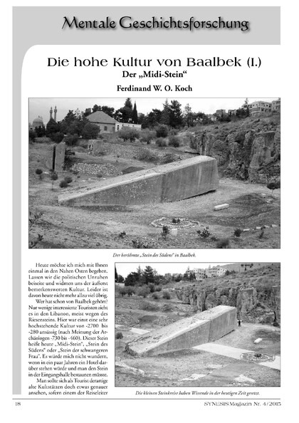 Die hohe Kultur von Baalbek (I.) Der „Midi-Stein“ (Ferdinand W. O. Koch)