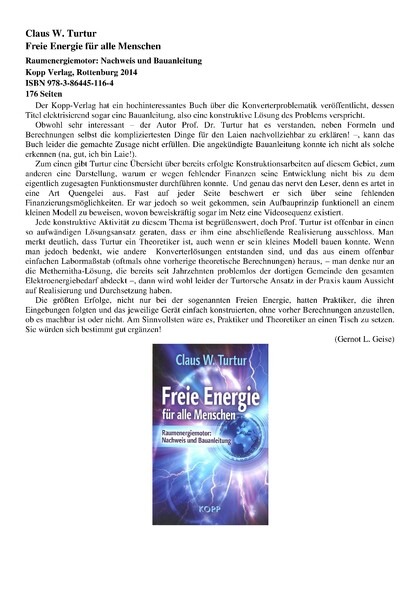 Claus W. Turtur: “ Freie Energie für alle Menschen“