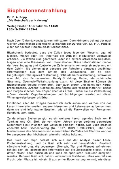 „Die Botschaft der Nahrung“ von Dr. F. A. Popp