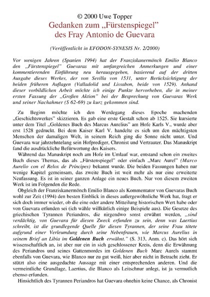 Gedanken zum „Fürstenspiegel“ des Fray Antonio de Guevara