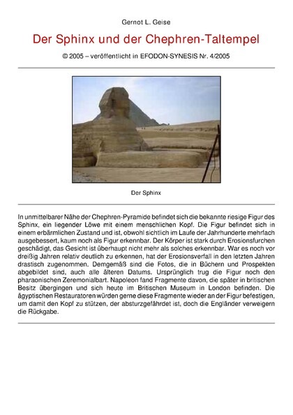 Der Sphinx und der Chephren-Taltempel