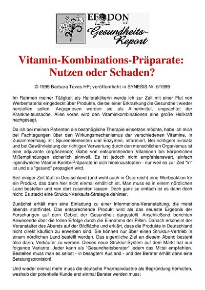 Vitamin-Kombinations-Präparate: Nutzen oder Schaden?