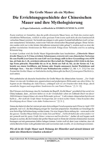 Die Große Mauer als ein Mythos: Die Errichtungsgeschichte der Chinesischen Mauer und ihre Mythologisierung