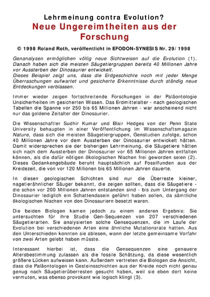 Lehrmeinung contra Evolution? Neue Ungereimtheiten aus der Forschung