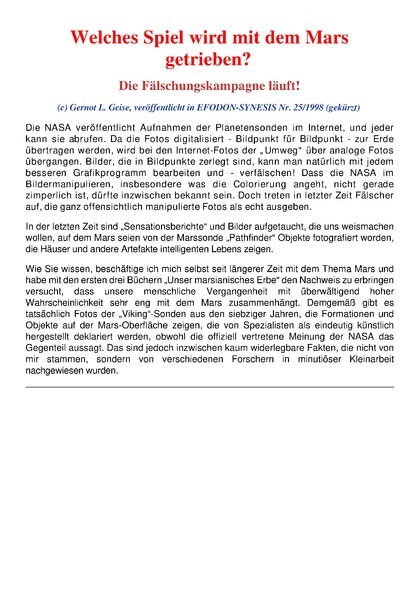 Welches Spiel wird mit dem Mars getrieben? Die Fälschungskampagne läuft!