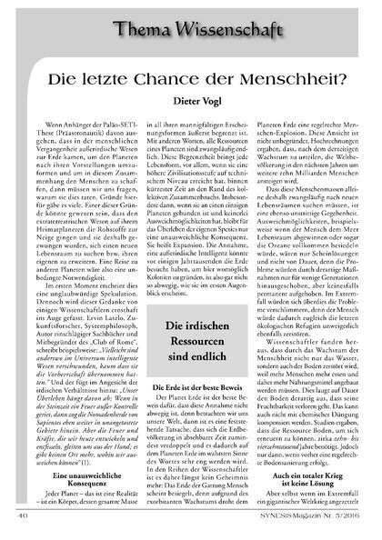 Die letzte Chance der Menschheit?