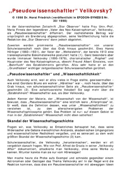 „Pseudowissenschaftler“ Velikovsky?