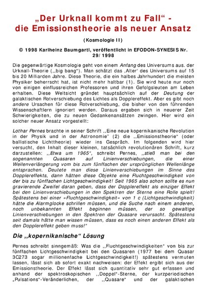 „Der Urknall kommt zu Fall“ – die Emissionstheorie als neuer Ansatz