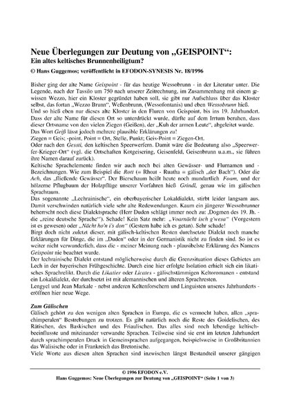 Neue Überlegungen zur Deutung von „GEISPOINT“: Ein altes keltisches Brunnenheiligtum?
