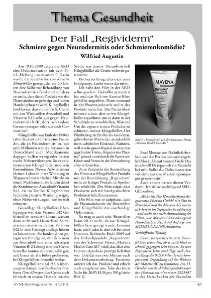 Der Fall „Regividerm“ – Schmiere gegen Neurodermitis oder Schmierenkomodie?