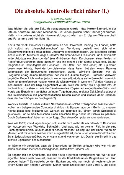 Die absolute Kontrolle rückt näher (I.)